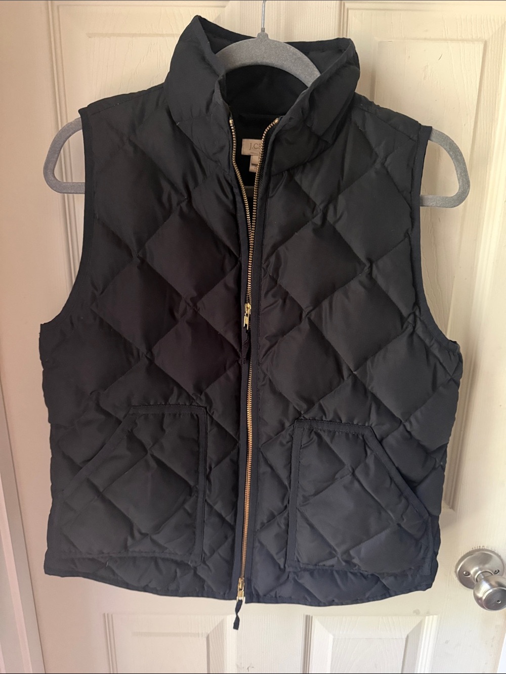 J. Crew Black Quilted Puffer Vest with Gold Zipper
